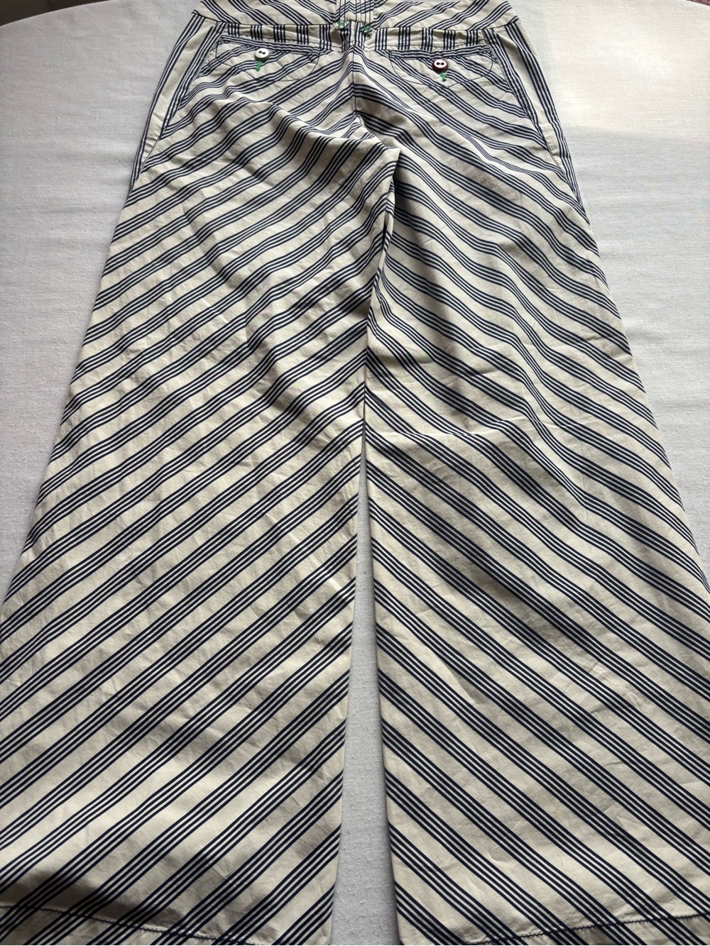 NWT Anthropologie Striped Wide Leg Full Length Pants Beige Navy Size 4 - Picture 5 of 10